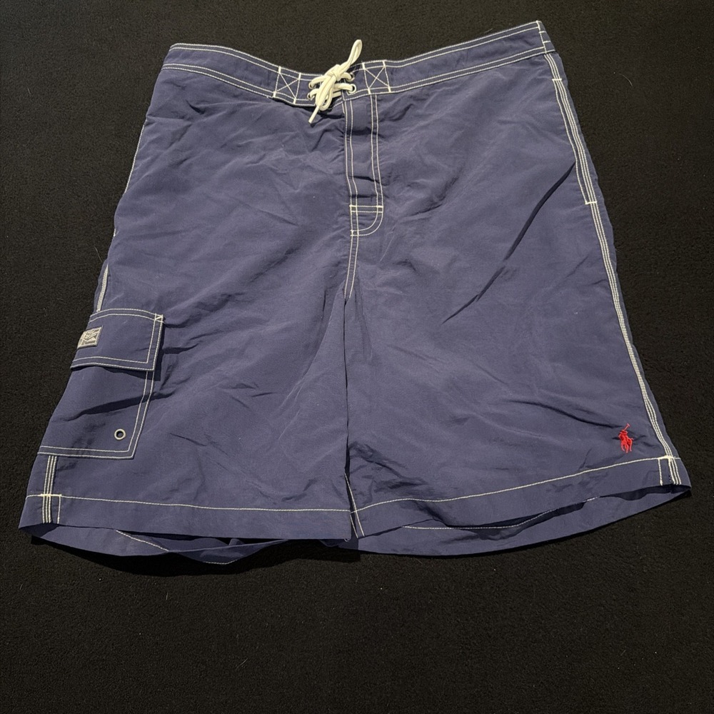 Polo Ralph Lauren Blue Swim Board Shorts Rec Pony Red Nylon Mens Large‎